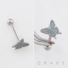 SPARKLING BUTTERFLY GLITTER CHARM 316L SURGICAL STEEL TONGUE BARBELL